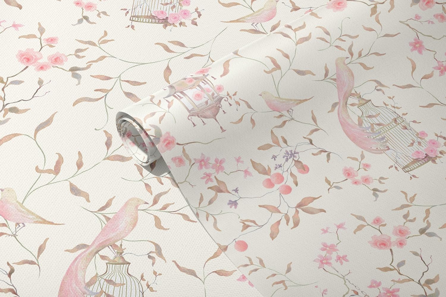 Papel tapiz chinoiserie con pájaro rosa y flores, papel tapiz francés para dormitorio, papel tapiz apto para inquilinos, despegar y pegar extraíble