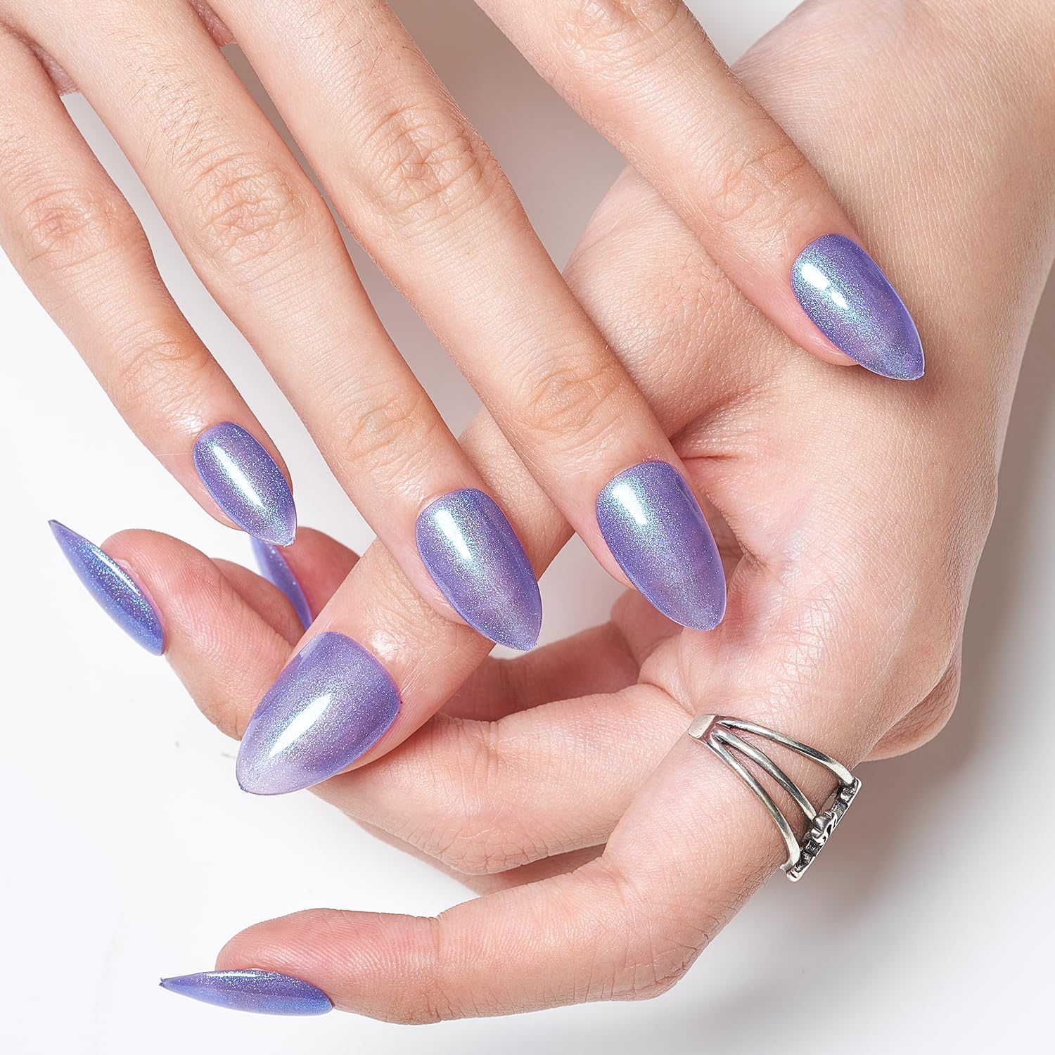 GLAMERMAID Jelly – Uñas postizas cortas a presión, serie de uñas de gel hechas a mano  Uñas postizas de galaxia con purpurina azul y morado de