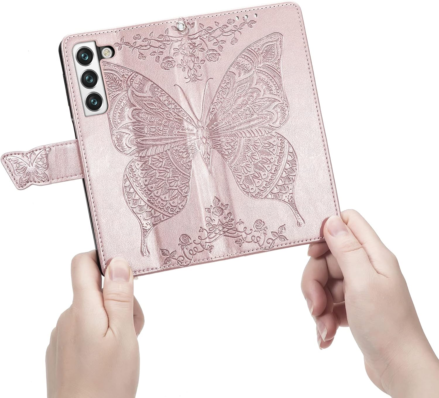 Galaxy S22 5G Wallet Case, Butterfly & Flower Embossed PU Leather Wallet Case Flip Protective Phone Cover with Card Slots and Kickstand for Samsung