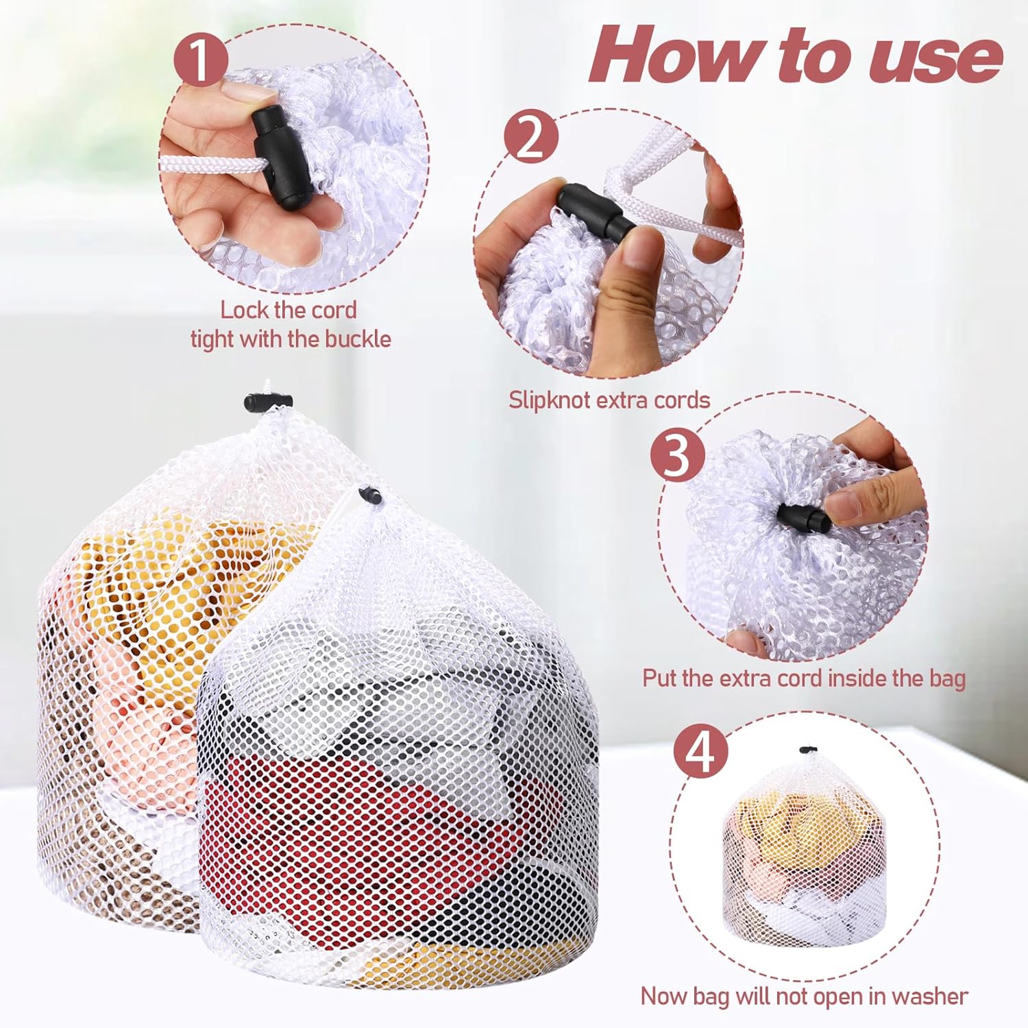 2 bolsas de malla para ropa sucia para calcetines, lavables a máquina, con diseño de cordón, bolsas de malla para lavado de ropa sucia con cordón