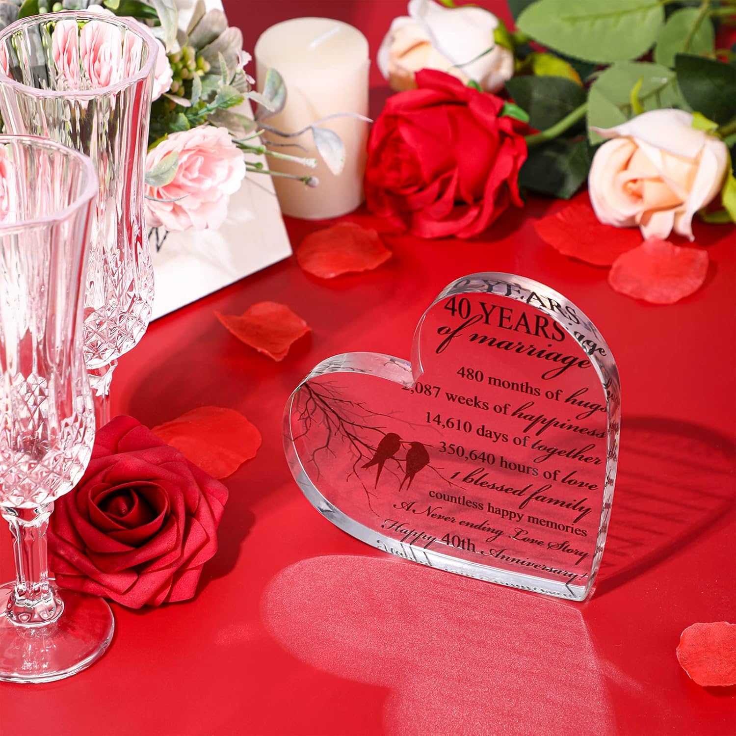40th Years of Marriage Gift Wedding Anniversary Heart Marriage Recuerdo Decoración Regalo para Parejas, Padres, Mujeres, Mamá, Marido, Esposa