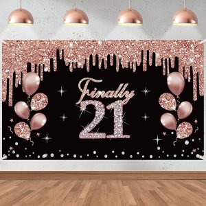 Decoraciones de cumpleaños número 21 para mujer, cartel de cumpleaños de 21 años de oro rosa, suministros de fiesta, fondo de cumpleaños de veintiún Decoraciones de cumpleaños número 21 para mujer, cartel de cumpleaños de 21 años de oro rosa, suministros de fiesta, fondo de cumpleaños de veintiún