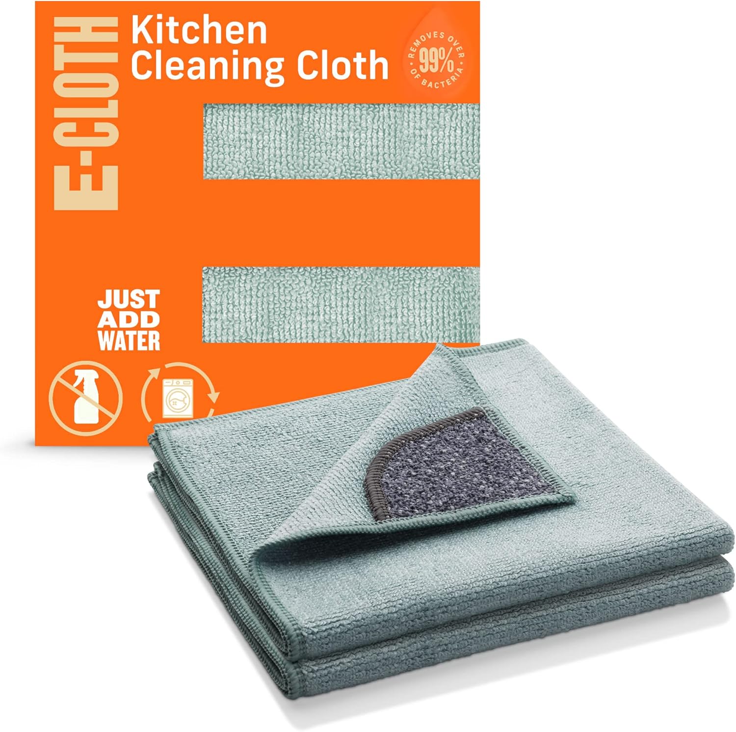E-Cloth Limpieza de microfibra de cocina, embalaje ecológico, paño de fregar, paquete de 2