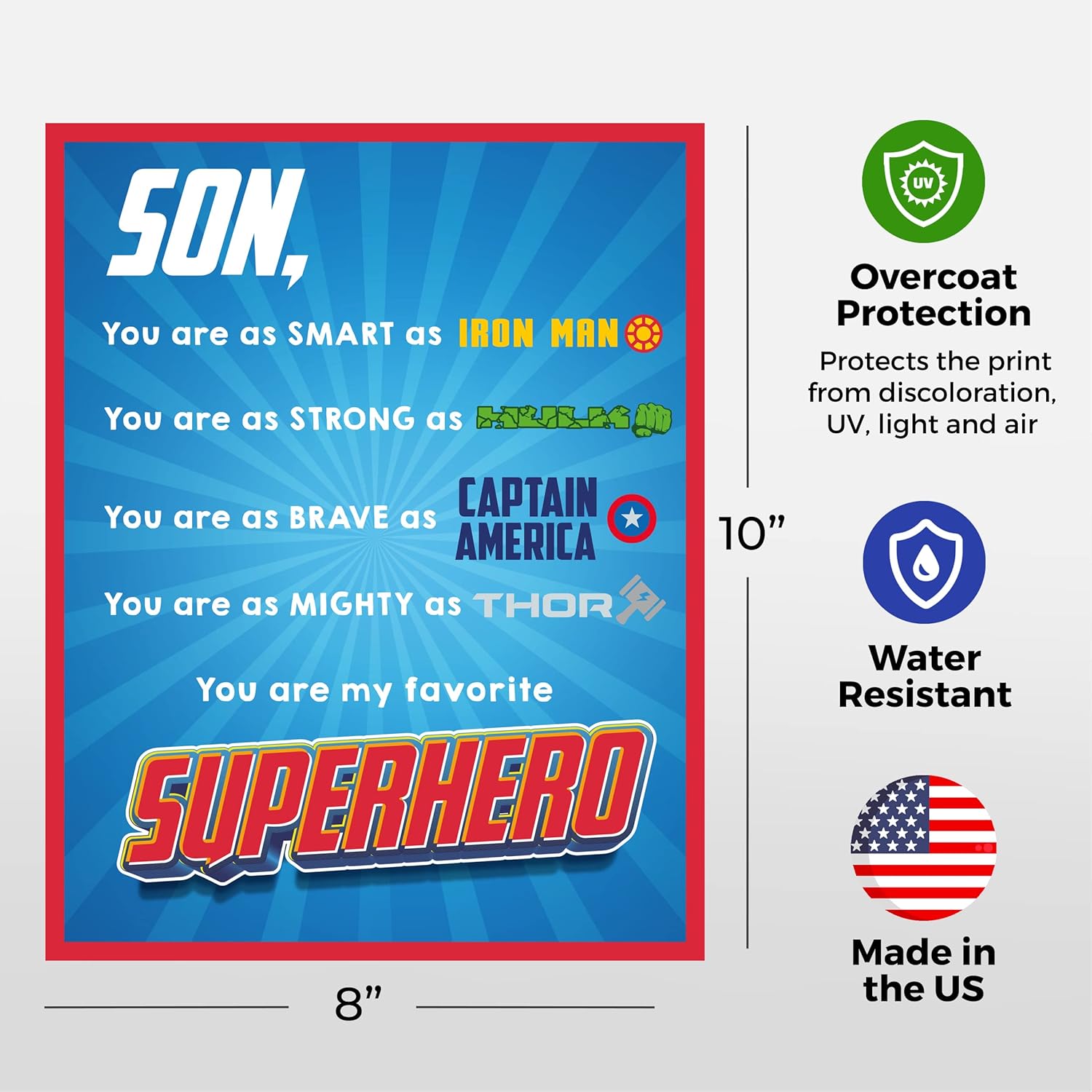 Circa Print Son – You Are My Favorite Superhero – Impresión inspiradora para pared, 8 x 10 pulgadas, decoración de pared para fanáticos de Marvels,
