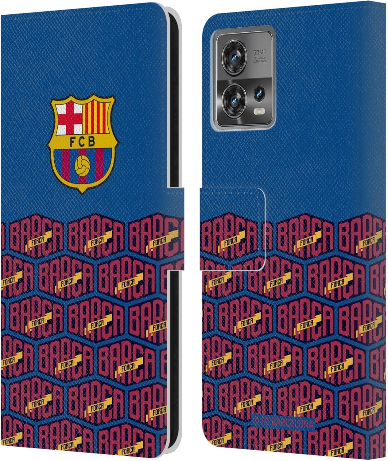 Head Case Designs Officially Licensed FC Barcelona Logo and Pattern Forca Barca Leather Book Wallet Case Cover Compatible with Motorola Moto Edge 30