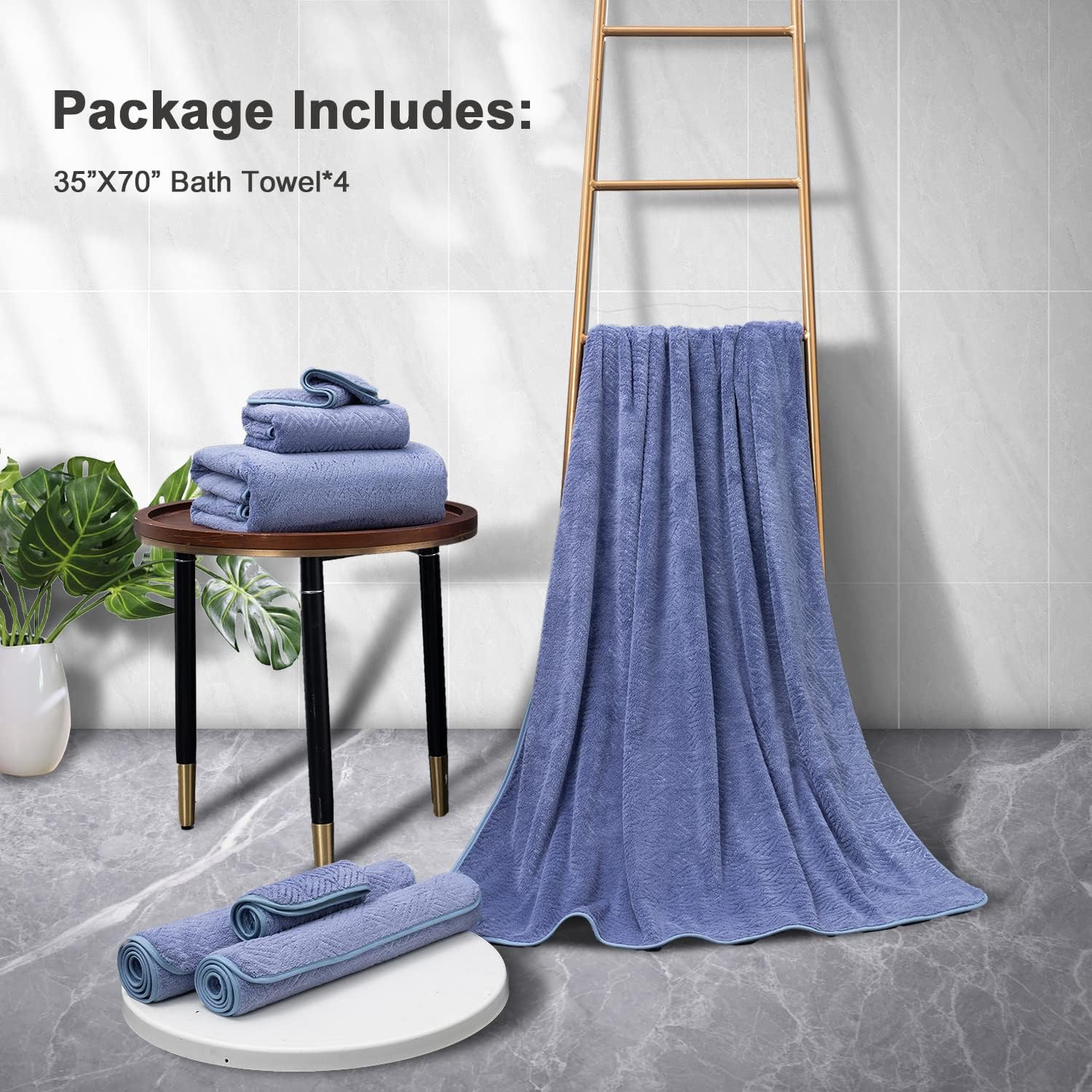 Paquete de 4 toallas de baño extra grandes de 35 x 70 pulgadas, altamente absorbentes, de secado rápido, toallas de baño grandes de microfibra de