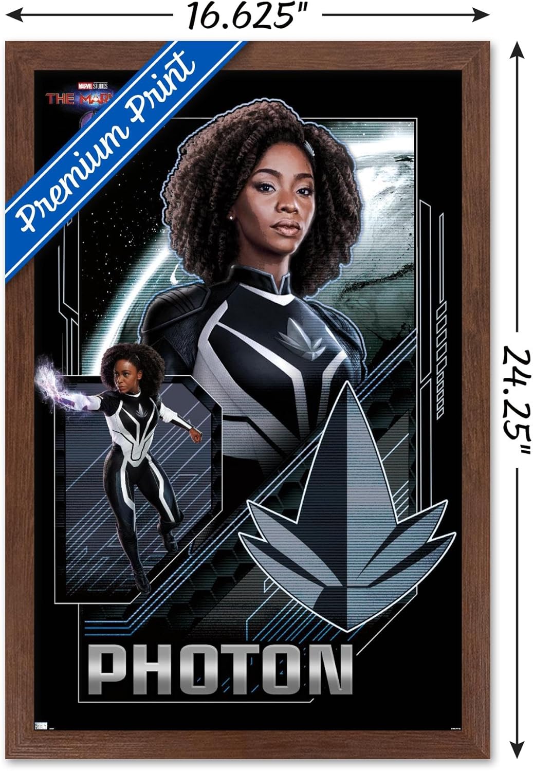 Trends International Marvel The Marvels – Póster de pared con fotón, 14.72 x 22.37 pulgadas, versión enmarcada de caoba