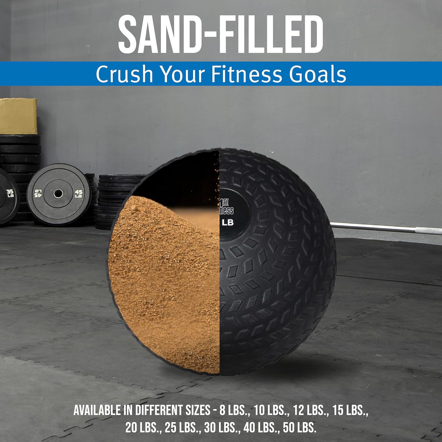 Fitness First Slam Ball, pelota medicinal rellena de arena fácil de agarrar para ejercicio y entrenamiento, ideal para entrenamiento con pesas,