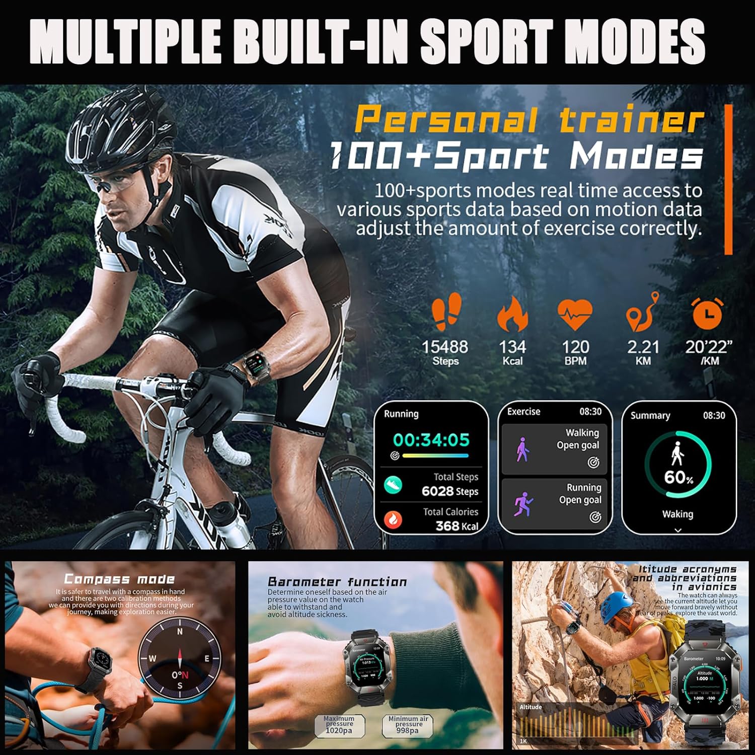 Relojes inteligentes militares para hombres (respuestahacer llamadas), reloj militar táctico, reloj inteligente para teléfonos Android e iOS con