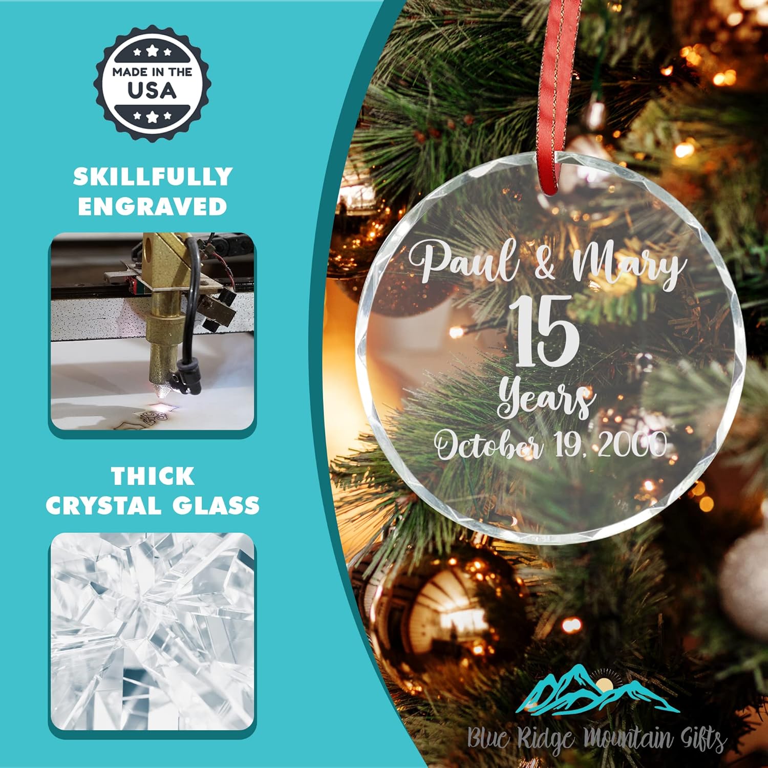 Adornos de Navidad personalizados decoración de Navidad, adorno de cristal de cristal, adorno de Navidad de año de boda, decoración personalizada de