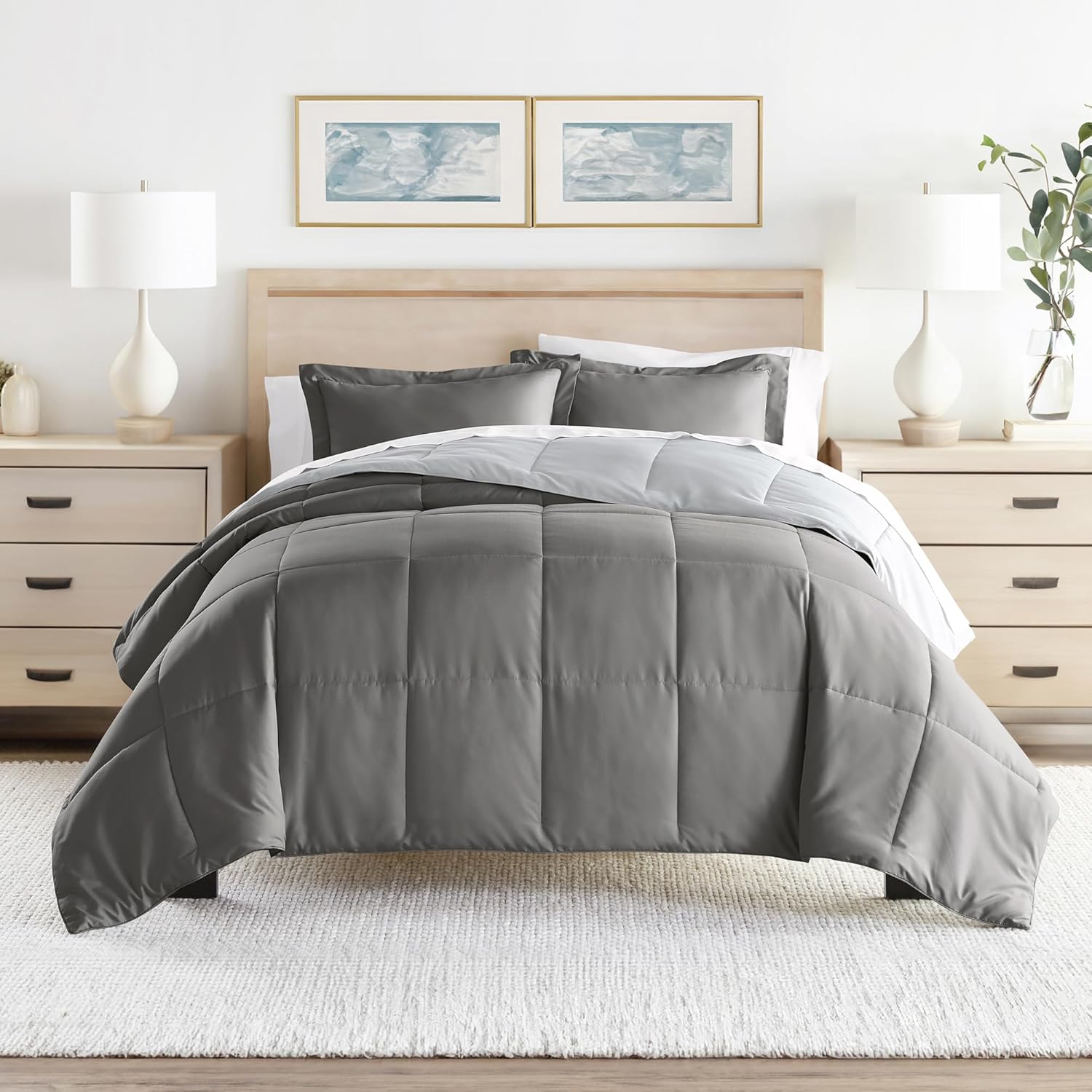 Linen Market – Juego de edredón reversible prémium con relleno alternativo
