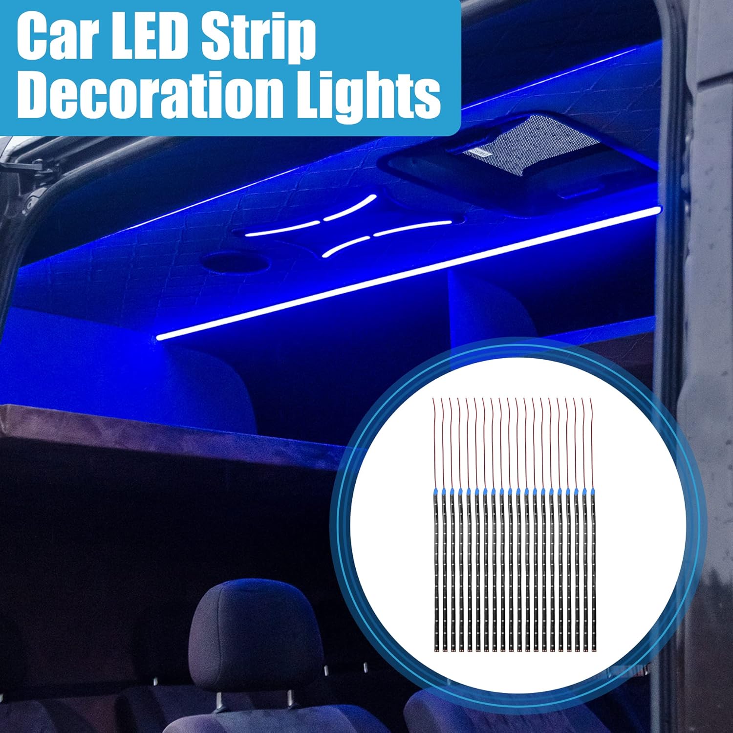 A ABSOPRO 12V 15 LED tira de luz flexible 11.8 in coche interior decorativo LED lámpara azul (juego de 20)