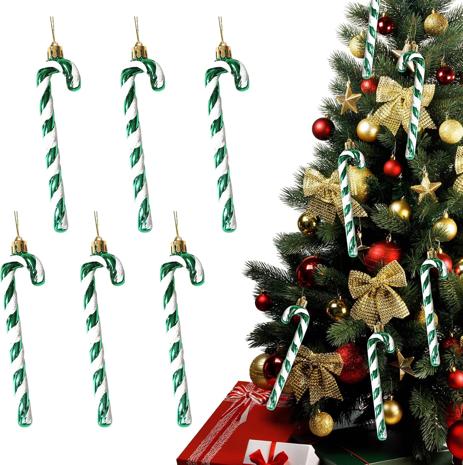 Adornos de Navidad, paquete de 6 adornos de bastón de caramelo con purpurina de 5.1 in5.1 pulgadas, decoraciones colgantes para árbol de Navidad,