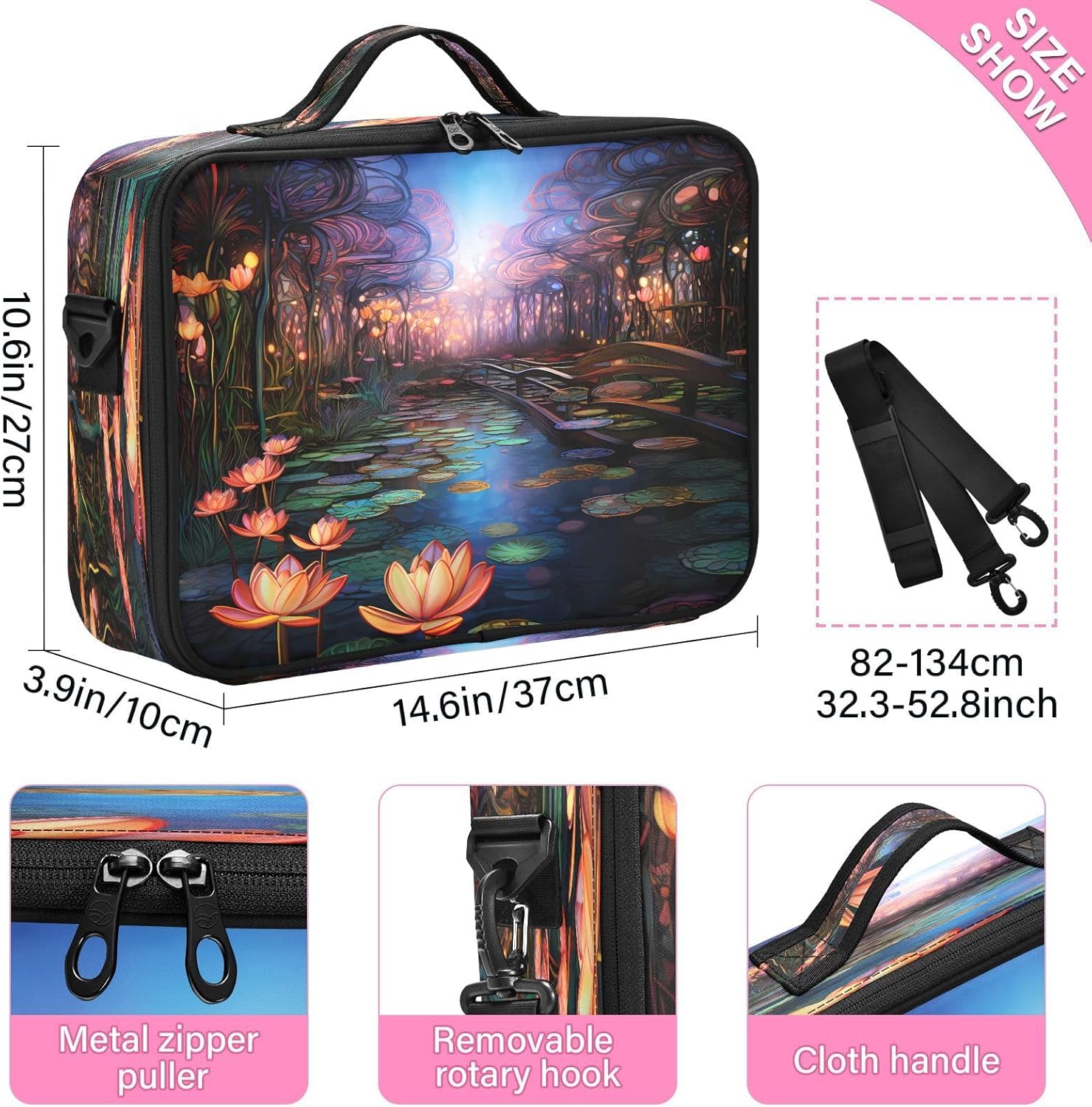 Lotus – Bolsas de maquillaje de viaje de gran capacidad estilo chino para mujeres, bolsa organizadora, bolsa de maquillaje grande para maquillaje de