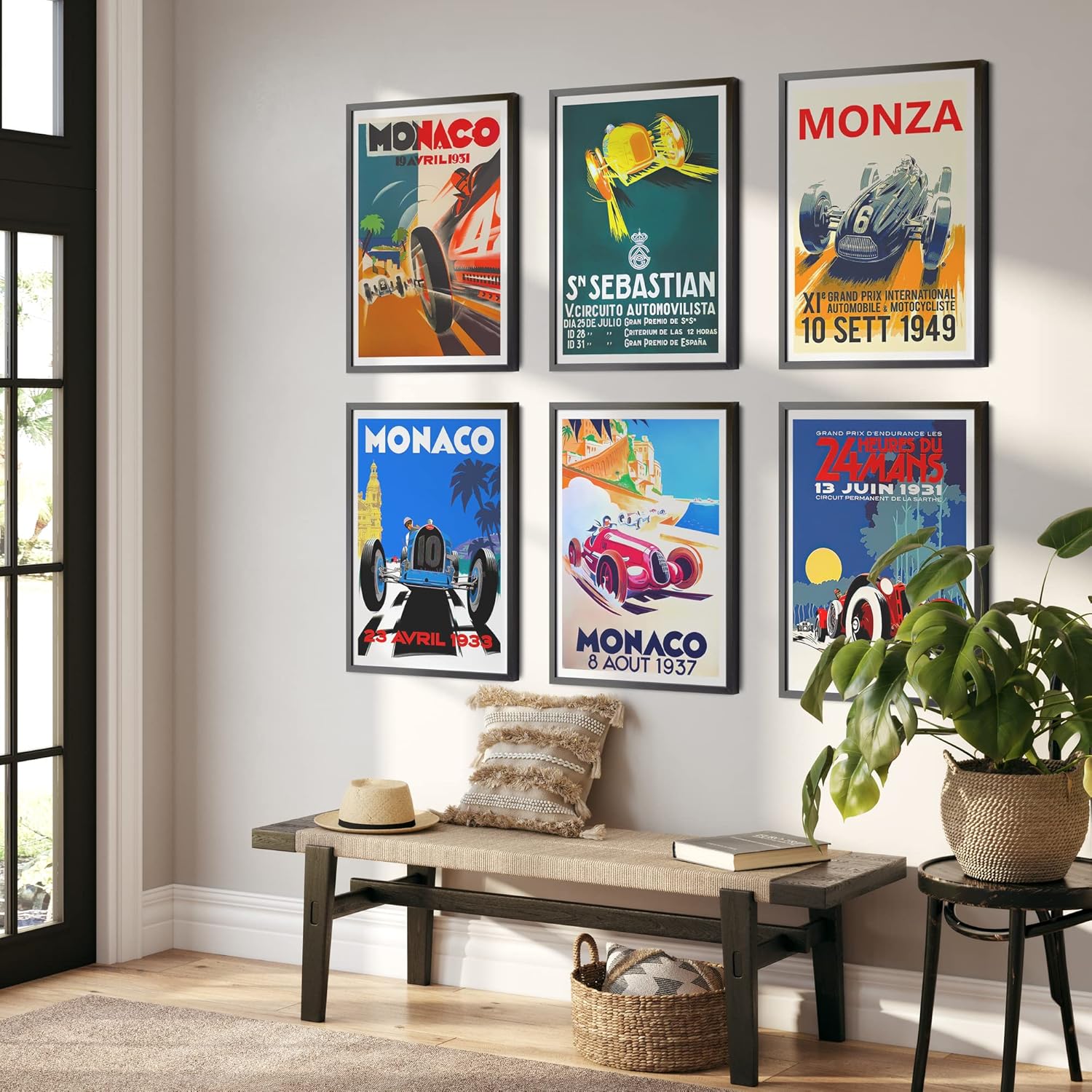 Póster vintage de coche  juego de 6 carteles vintage de carreras de autos – Decoración de pared de coche para hombres – Arte de pared de auto