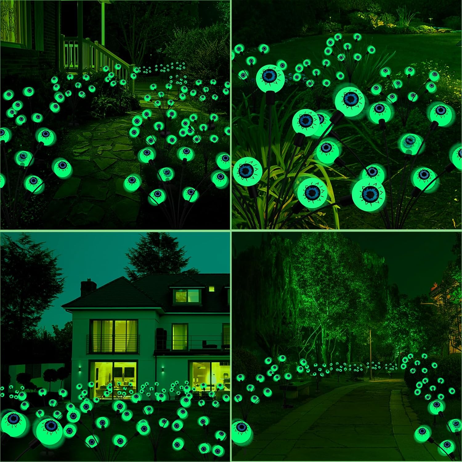 Luces solares de Halloween para exteriores, luces de ojos aterradoras, decoraciones de Acción de Gracias al aire libre, 2 paquetes de 16 luces LED