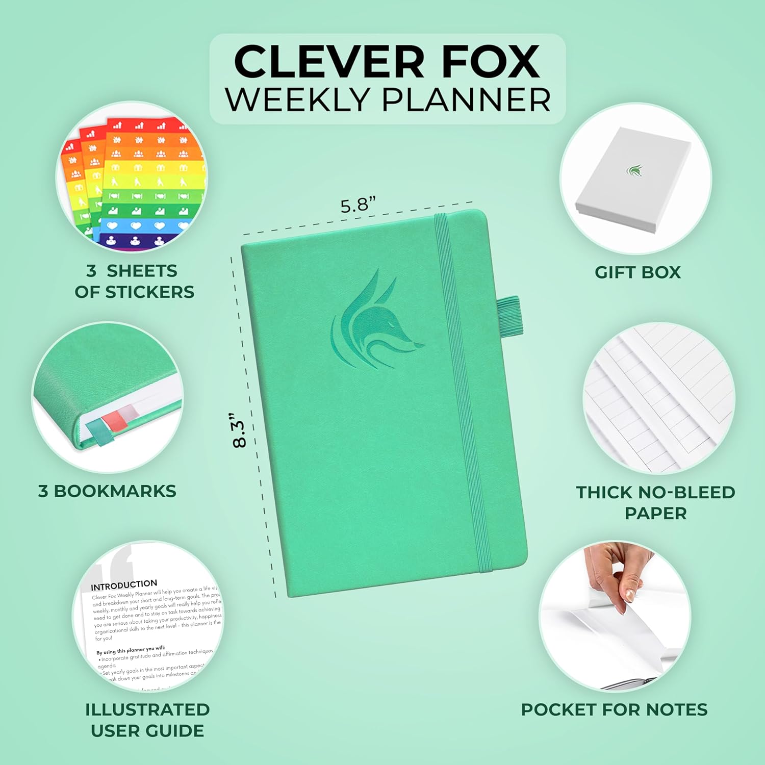 Clever Fox Planificador semanal y mensual sin fecha para aumentar la productividad, gestión del tiempo y alcanzar tus objetivos, organizador, diario