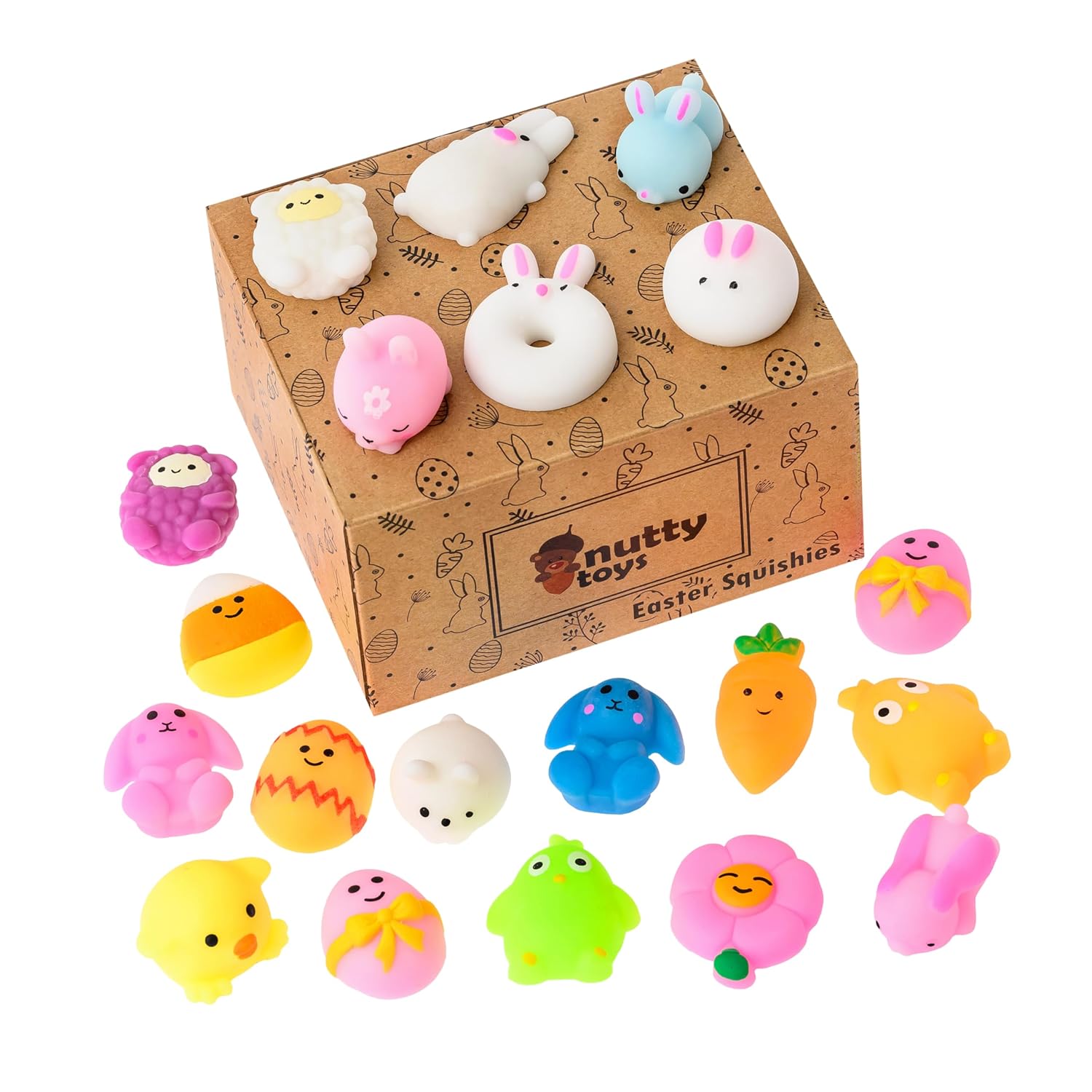 NUTTY TOYS Kawaii Squishies de Pascua  20 rellenos suaves y lindos de huevos esponjosos, la mejor idea de relleno de cesta de Pascua para niños y
