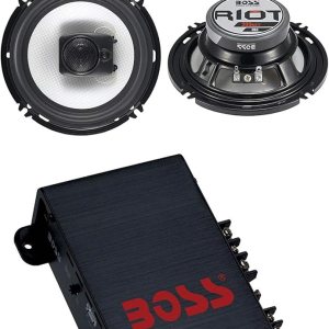 4 Boss R63 6.5 “300W 3 vías coaxiales altavoces+R1002 200W 2 canales amplificador amplificador 4 Boss R63 6.5 “300W 3 vías coaxiales altavoces+R1002 200W 2 canales amplificador amplificador