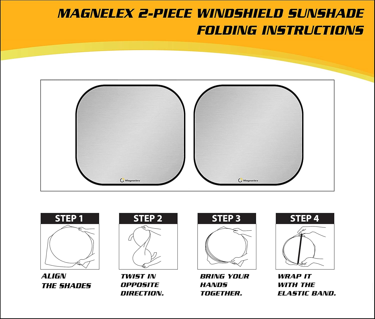 Magnelex Pantalla solar para el parabrisas, parasol para automóvil, paquete de dos pantallas de sombra de tela reflectante 210T que bloquea el sol y