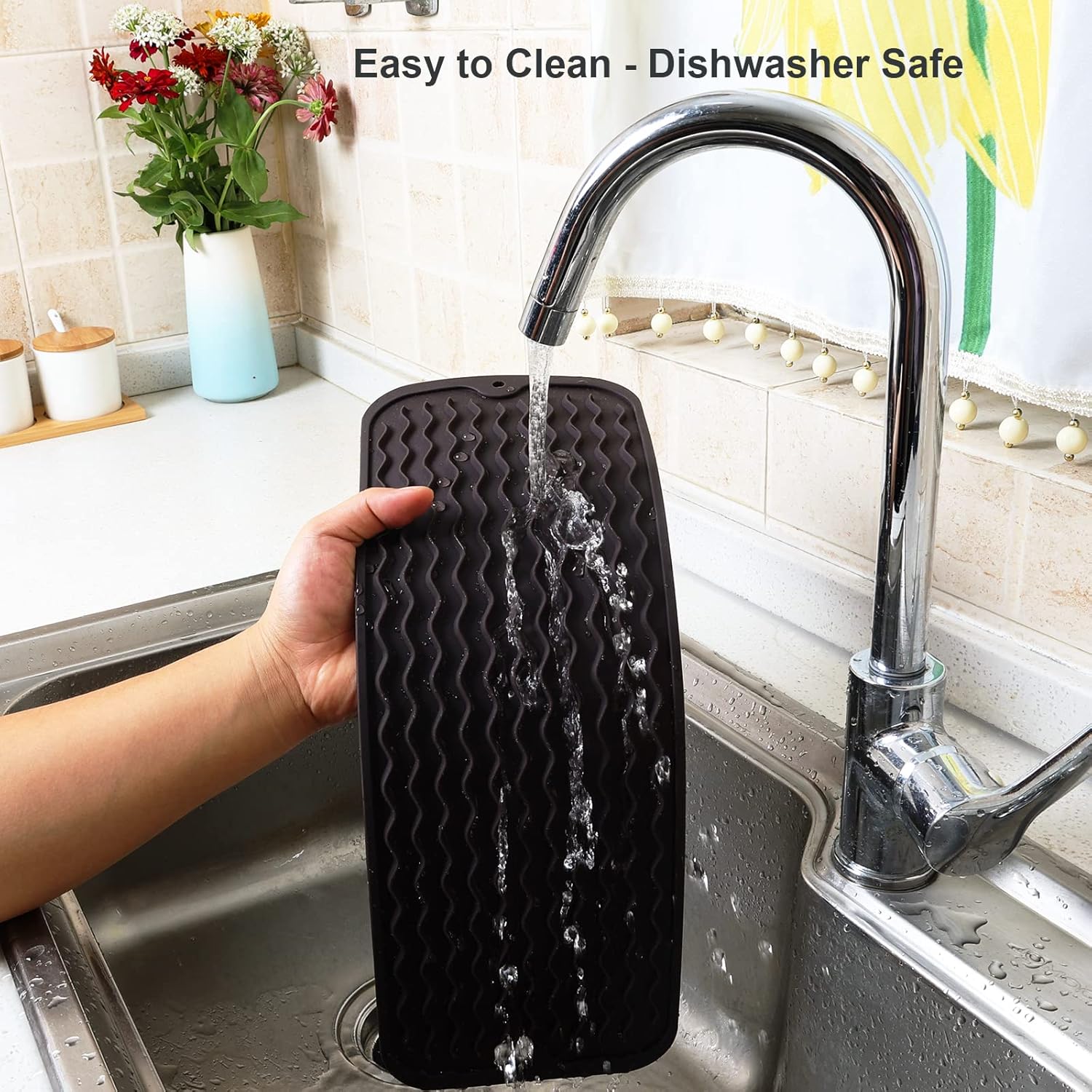 ZLR Tapete de silicona para secar platos para encimera de cocina, tapete ecológico de secado rápido, fácil de limpiar, tapete de secado multiuso,