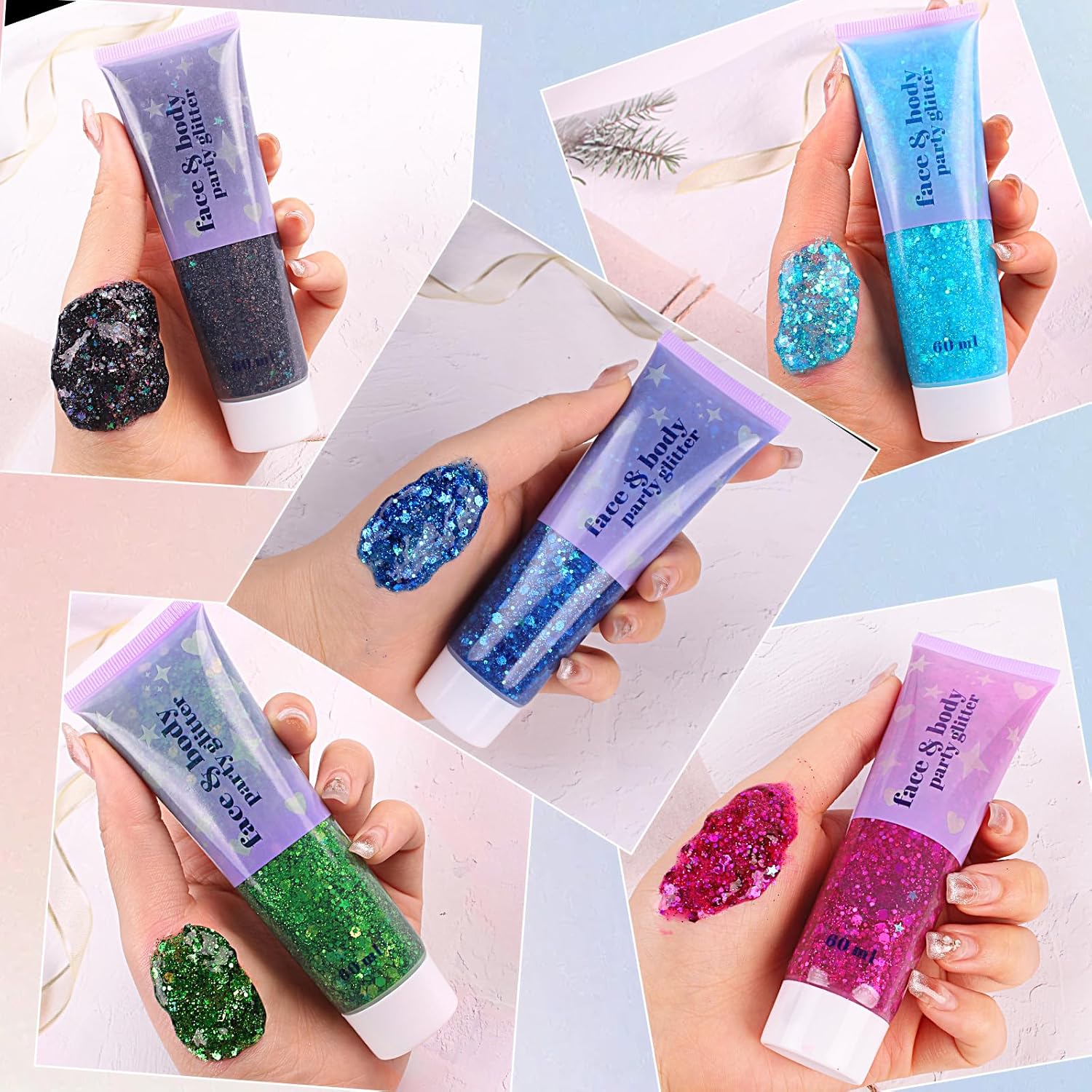 Brillantina corporal gruesa y fina de alta capacidad con gel para conciertos de cantante, maquillaje de fiesta rave, secado rápido y de larga