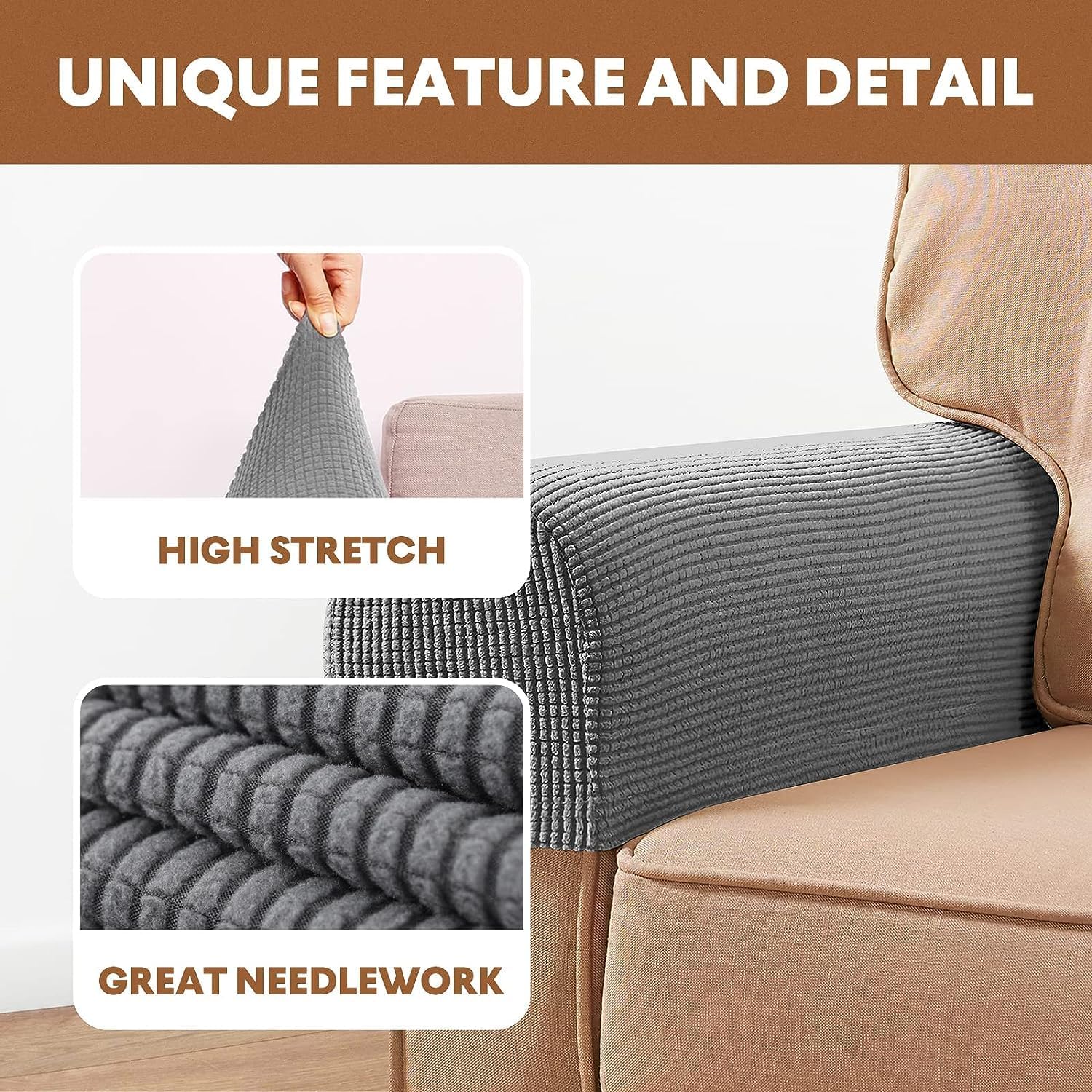 2 fundas antideslizantes para reposabrazos de sofá, fundas elásticas para sillón, protector elástico para el hogar, oficina, sillón reclinable, sofá