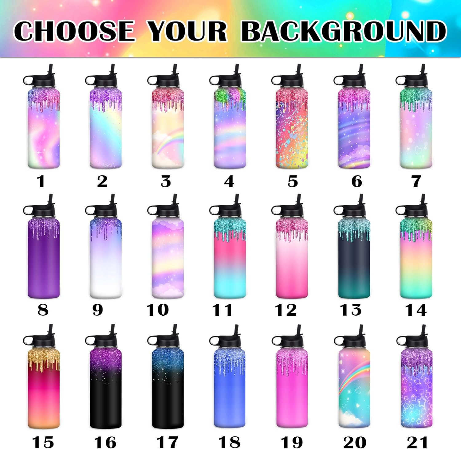 Botella de agua personalizada para niñas con estampado de 18 oz32 onzas, acero inoxidable con nombre personalizado para niños, botella de agua