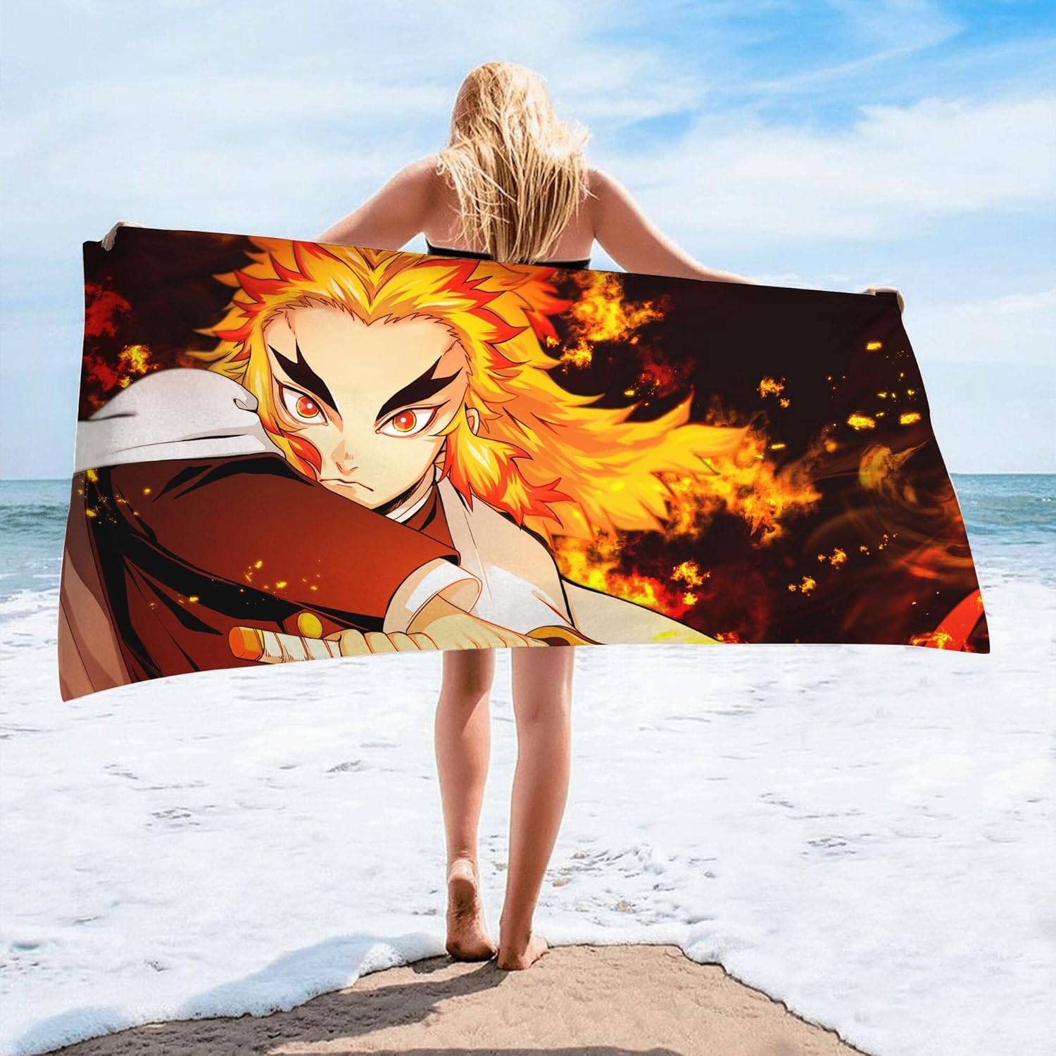 Fire Hashira Rengoku Purgatory – Toallas de playa a prueba de arena, toallas de baño, toalla para niños, toalla de sauna, toalla de baño (2.2×55.1