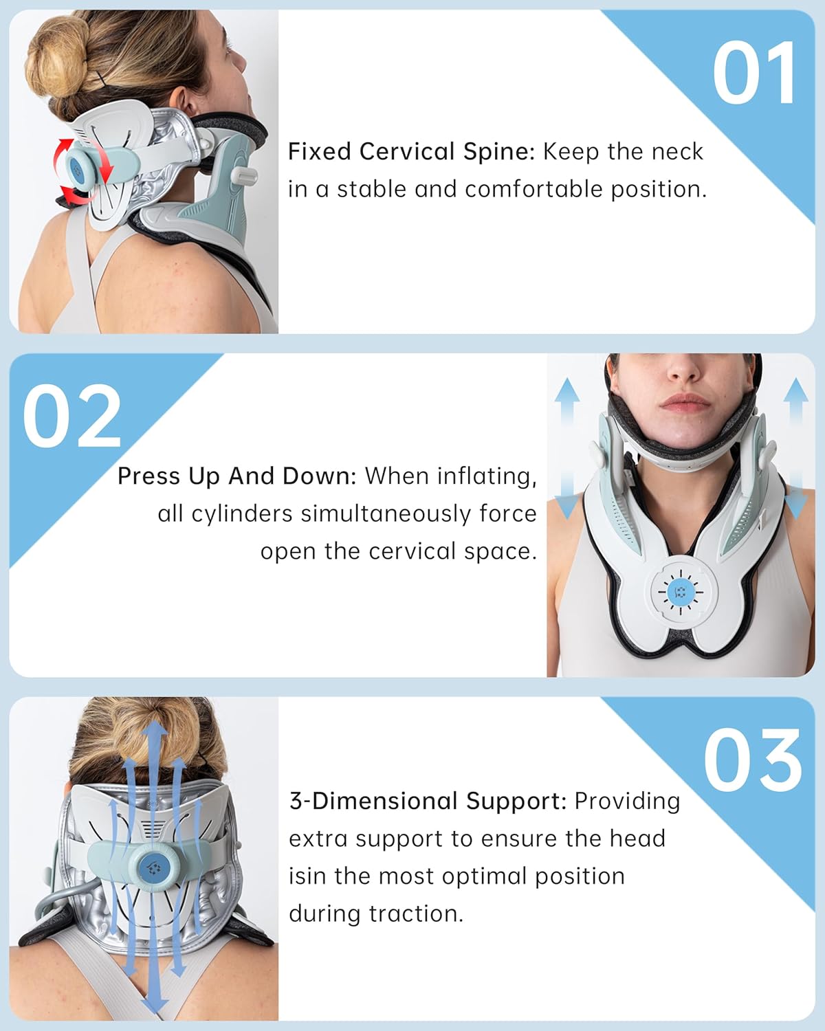 Dispositivo eléctrico de tracción cervical para aliviar el dolor de cuello, bomba de aire ajustable, ensanchador de cuello inflable con 3 tracciones