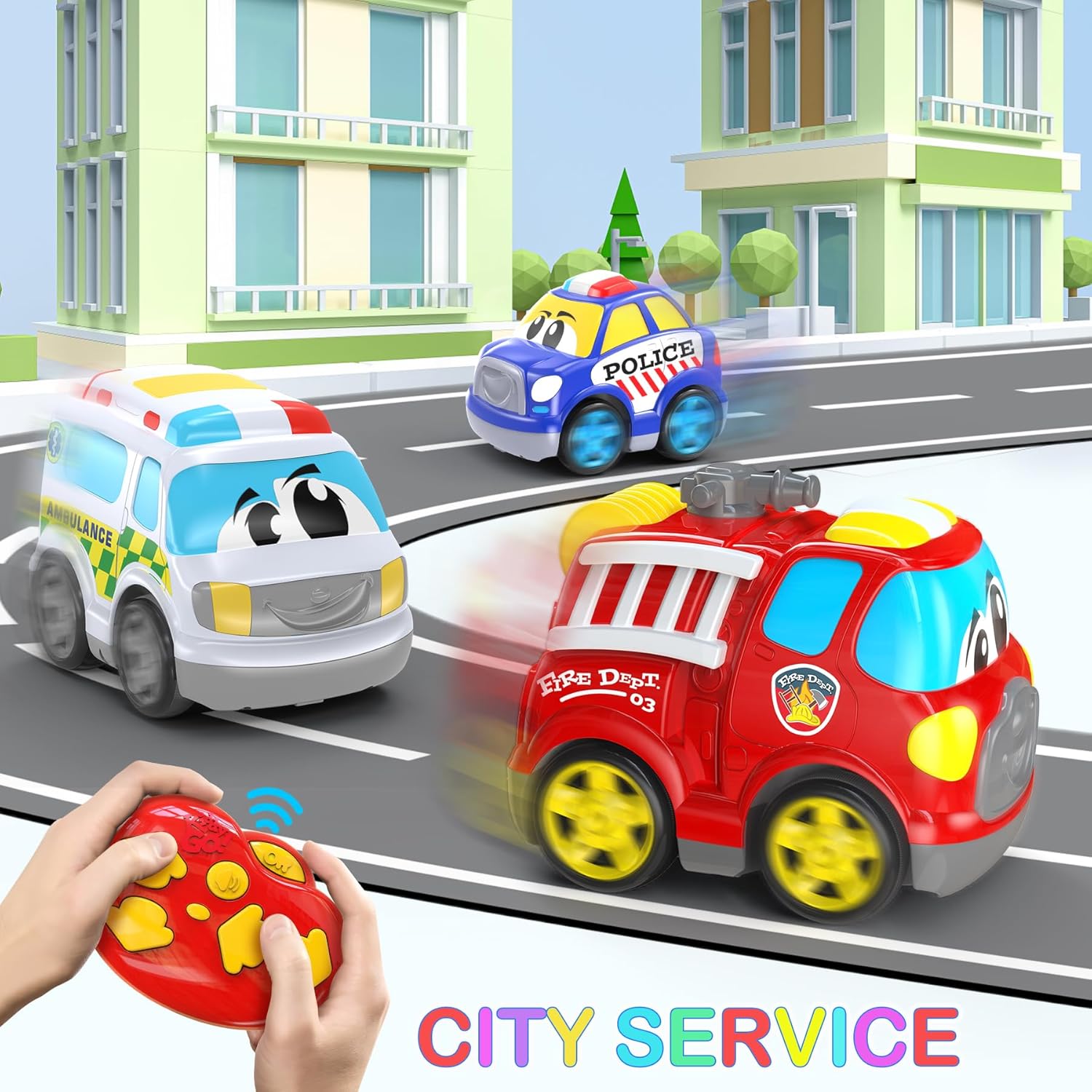 JOLLY FUN Auto a control remoto para niños de 4 a 7 años, autos RC y tracción en las 4 ruedas con luces y música, juguetes de coche de acrobacias