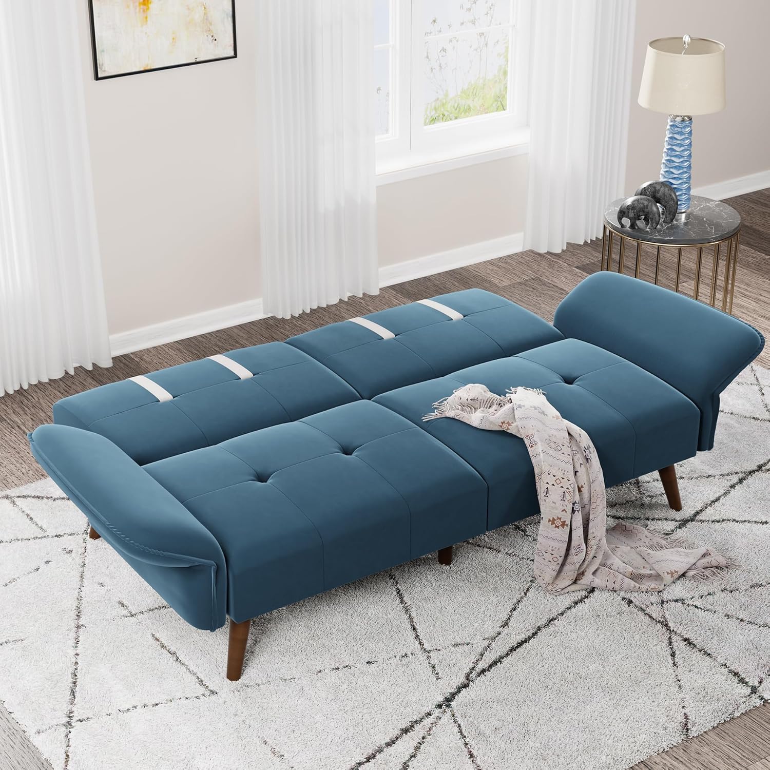 JAMFLY Sofá cama futón de terciopelo de 69 pulgadas, sofá cama convertible con reposabrazos y respaldo ajustables, moderno sofá biplaza para sala de