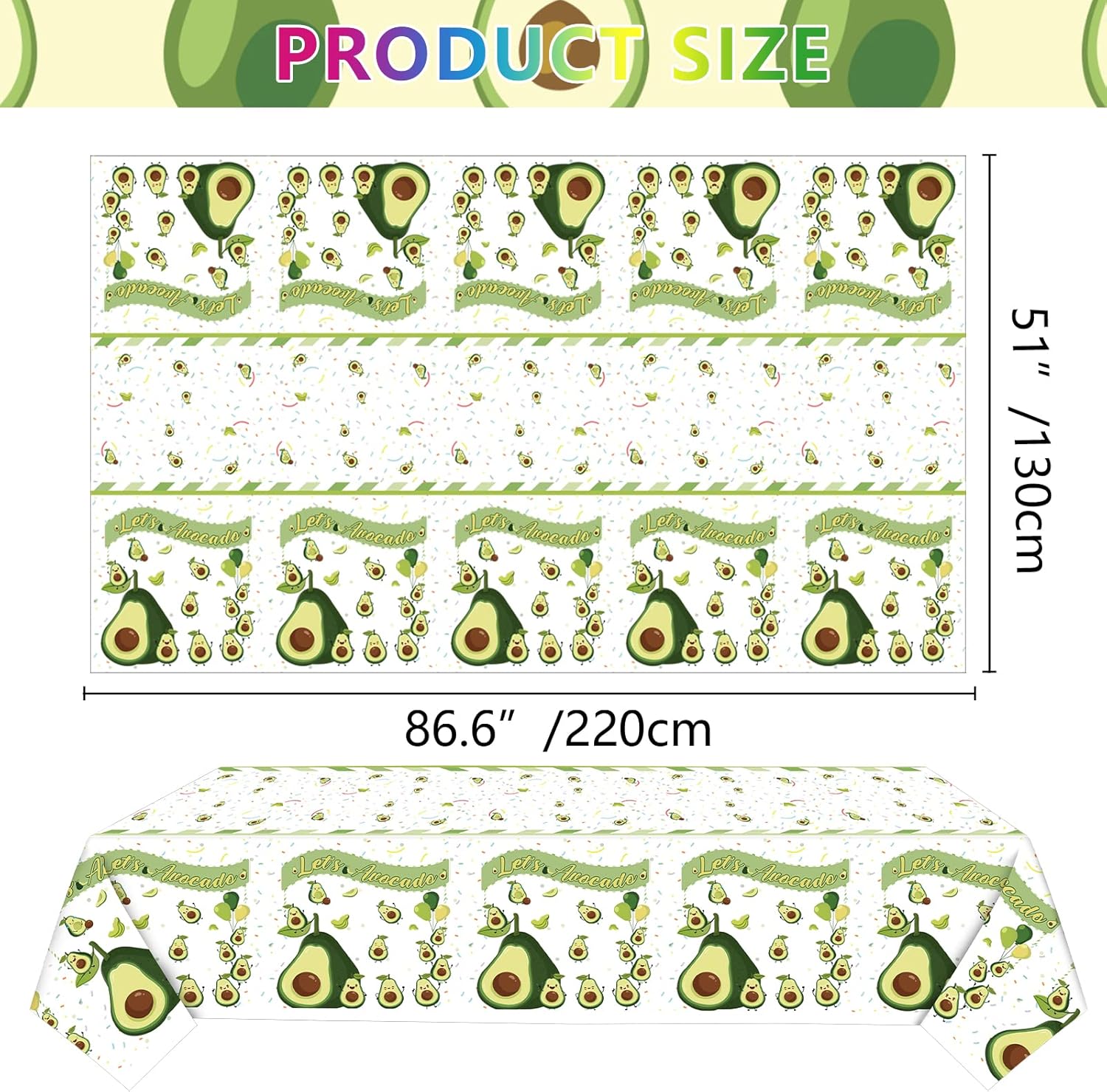 4 manteles de plástico con patrón de aguacate, 51.2 in x 86.6 in, mantel de plástico desechable para fiesta de cumpleaños de niños, baby shower
