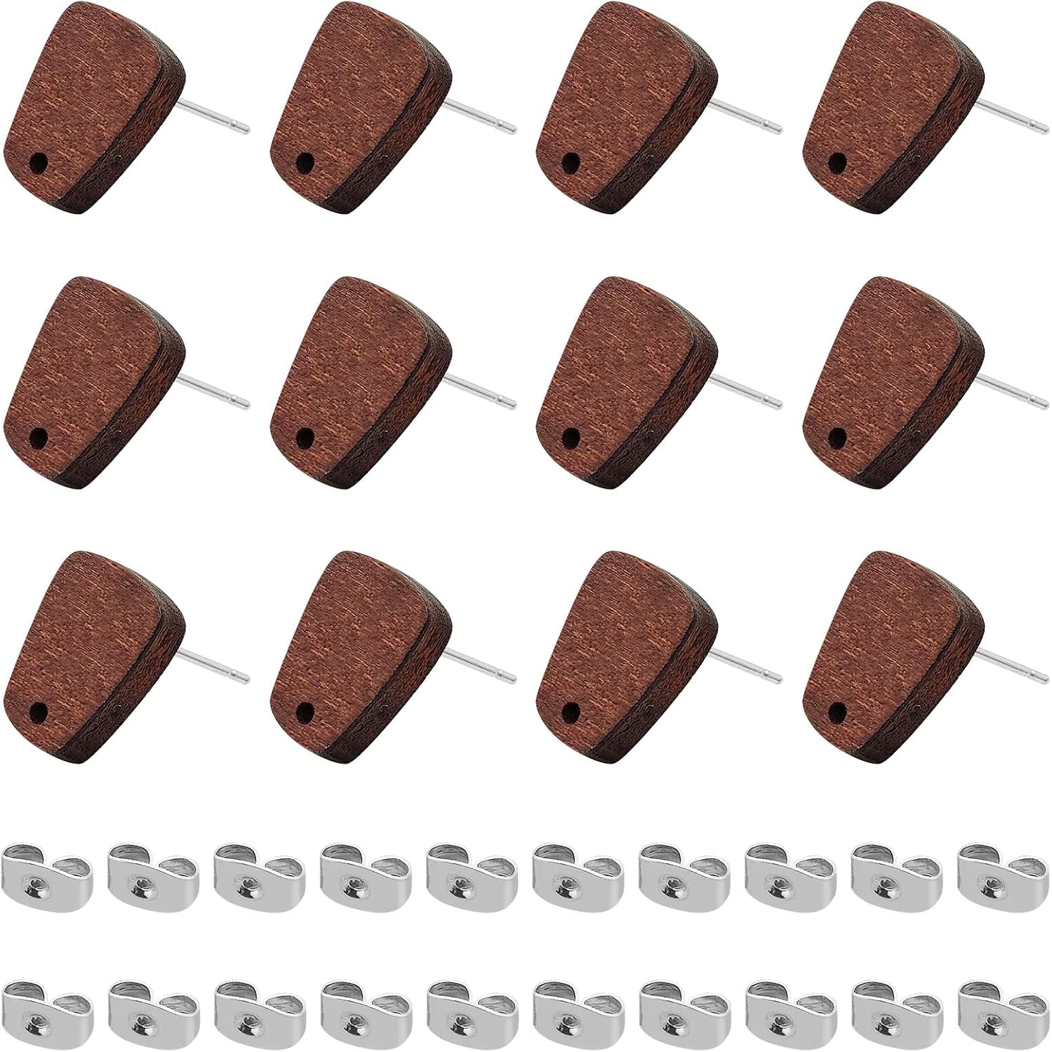 100 aretes de madera para hacer joyas, de madera de nogal, aretes de madera de nogal, hallazgos, aretes con bucle, trapezoidales, aretes de madera
