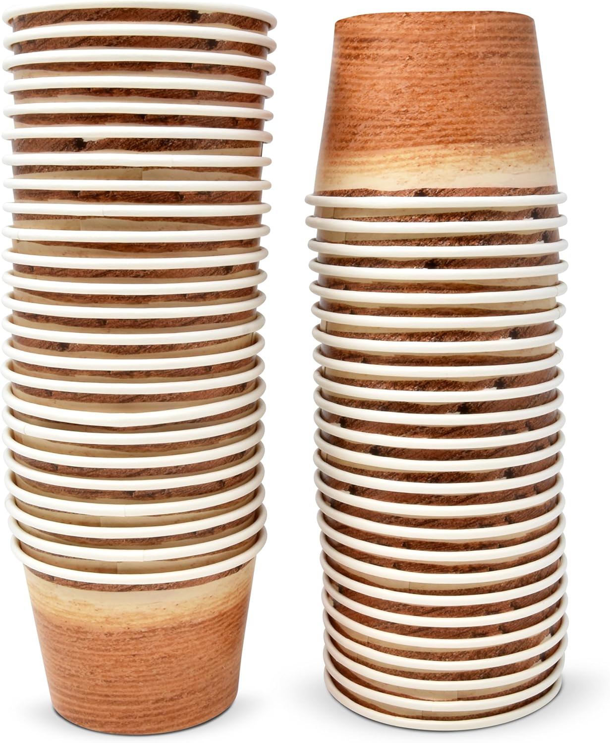 Gift Boutique 48 tazas de madera rústica, 10 onzas, café cortado de madera marrón, tazones de papel desechables para postres y helados, para