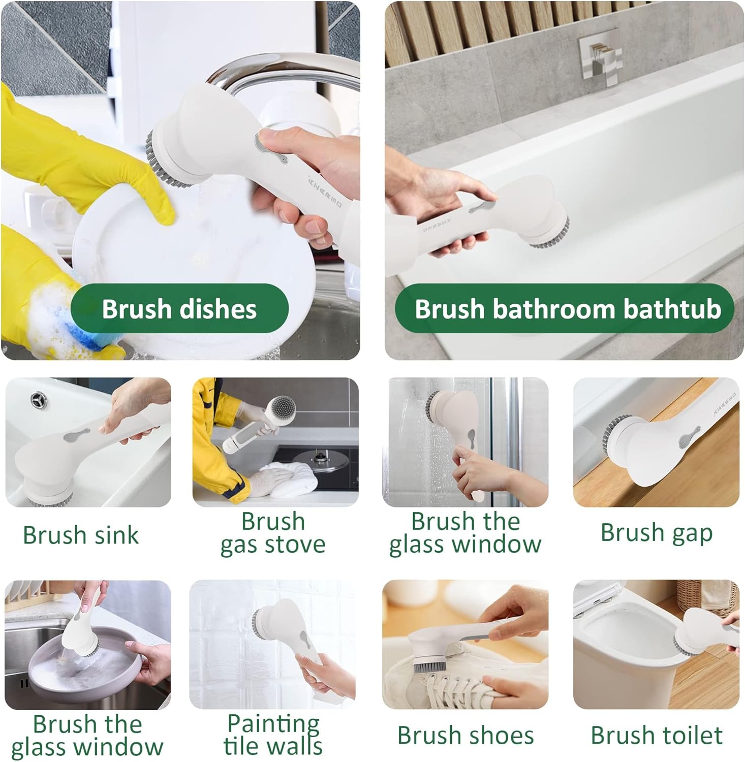 Electric Spin Scrubber with Charging Base-3Speeds, AzaRsd Shower Scrubber with Powerful Motor and 5 Replaceable Brush Heads, Rechargeable Cleaning