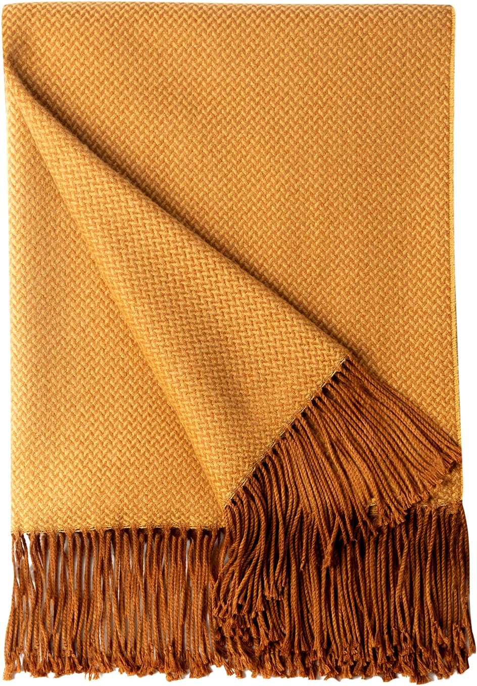 BOURINA Manta de dos tonos en espiga de cachemira sintética, suave, ligera, acogedora para cama, sofá, manta decorativa, color dorado, 50 x 60