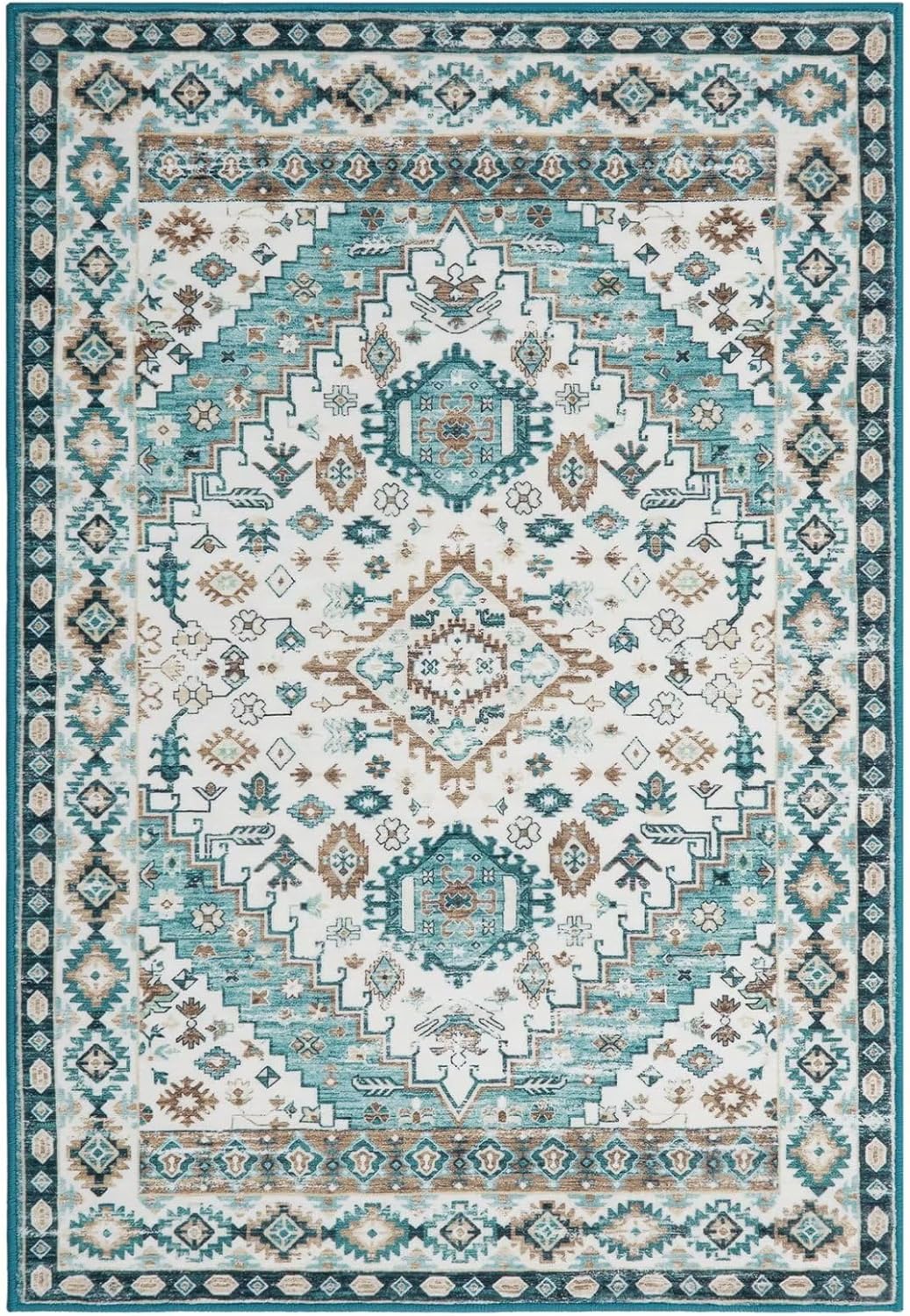 COZYLOOM Alfombra vintage de estilo bohemio de 4 x 6 pies, lavable, con estampado floral oriental, antideslizante, con medallón, suave, plegable,