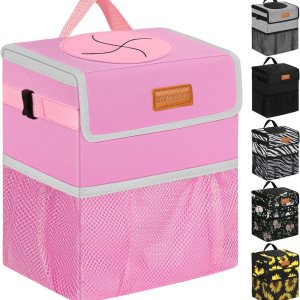 Basurero de coche para SUV, camiones, camionetas, color rosa, capacidad de 2 galones, forro a prueba de fugas, cierres de utilidad, bonito diseño Basurero de coche para SUV, camiones, camionetas, color rosa, capacidad de 2 galones, forro a prueba de fugas, cierres de utilidad, bonito diseño