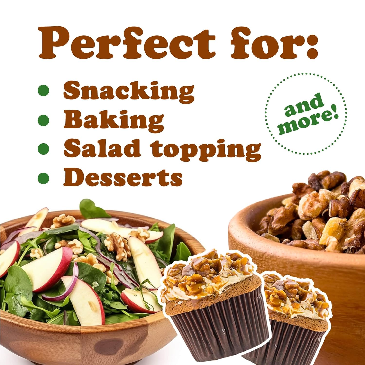 Nueces tostadas en seco, 8 onzas  Piezas de nueces sin sal. Bocadillo delicioso y nutritivo. Apto para dieta keto y paleo. Ideal para ensaladas,
