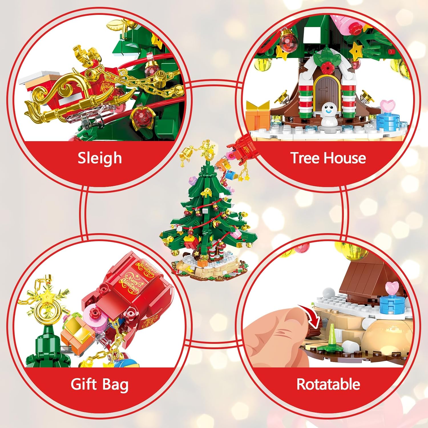 Juego de bloques de construcción de árbol de Navidad, 1124 piezas de ladrillos de construcción de Navidad, juguete de regalo de Navidad o cumpleaños