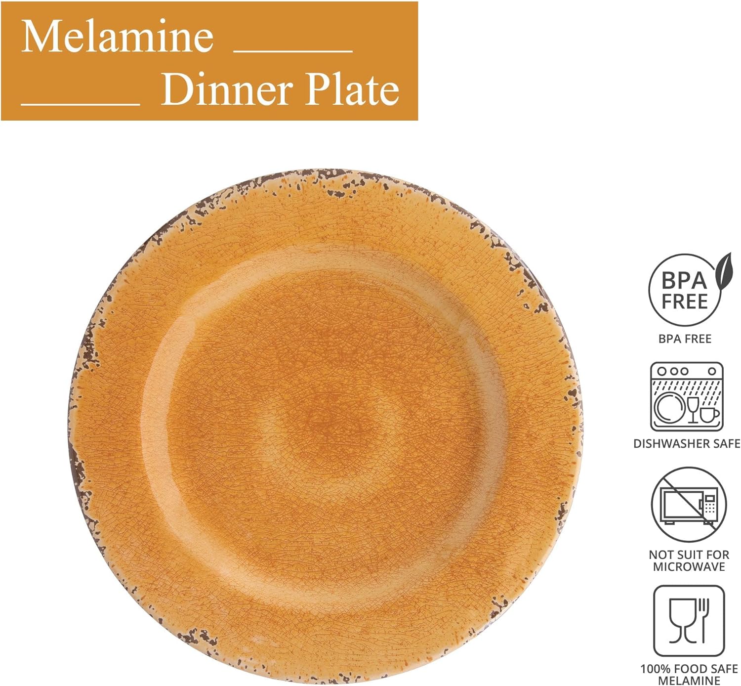 UP ware – Juego de 6 platos llanos de melamina, sin BPA, aptos para lavavajillas, platos redondos para plato principal, pasta y ensalada, platos