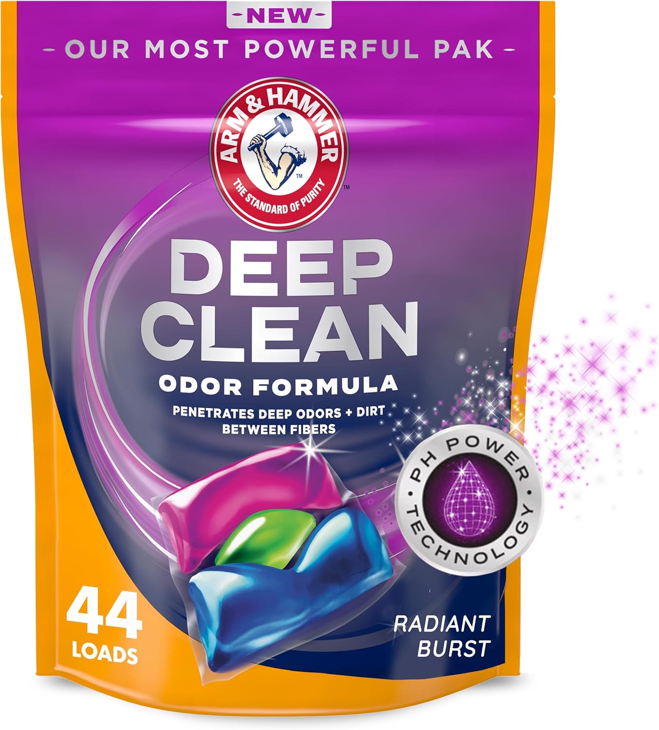 ARM & HAMMER Deep Clean Odor Formula Detergente Power Paks, 44 unidades