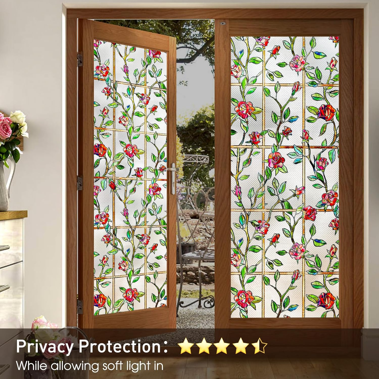 Windimiley Película de privacidad para ventanas de vitral 3D rosa decorativa para baño, esmerilado, se adhiere a la ventana de bloqueo del calor del