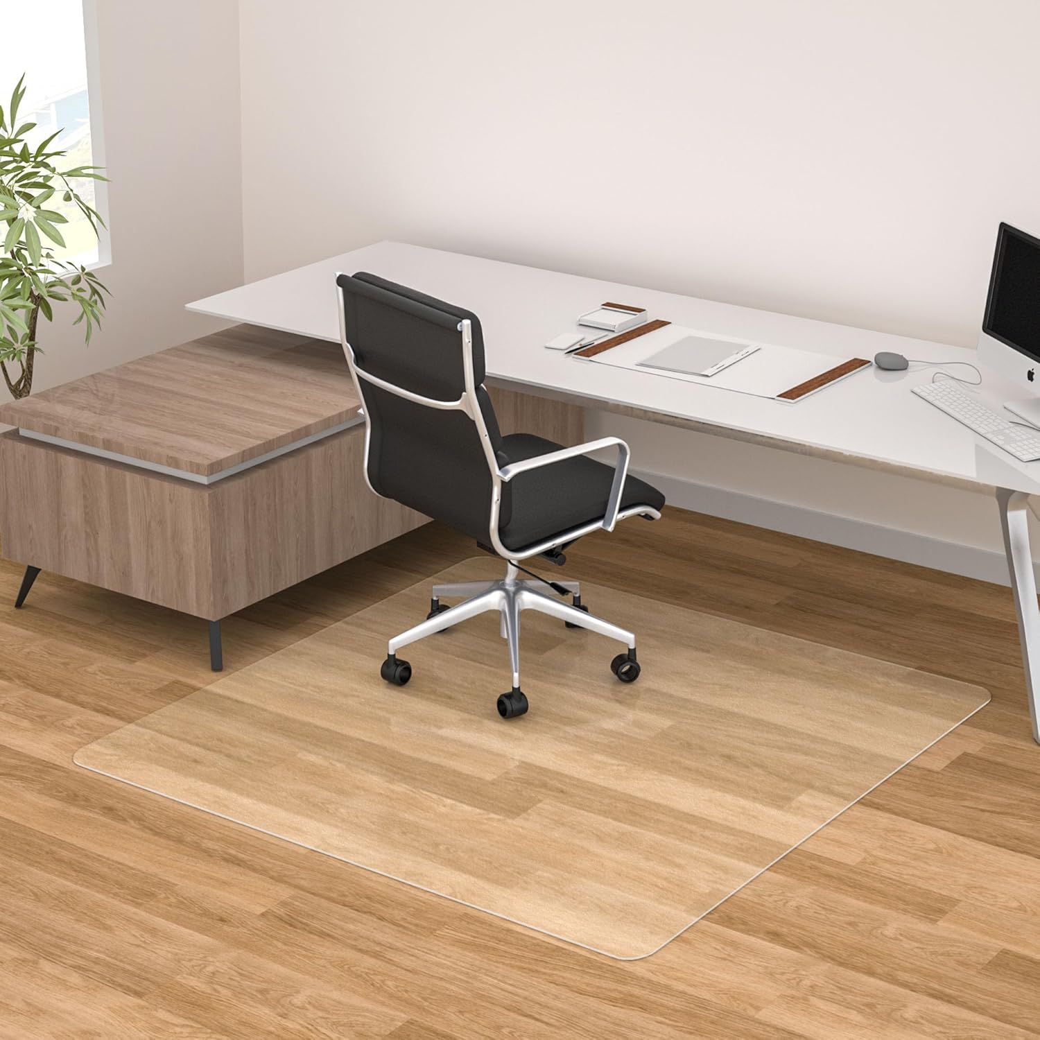 Tapete para silla para suelo de madera dura, 48 x 48 pulgadas, tapete protector de piso transparente para oficina, tapete de escritorio fácil de