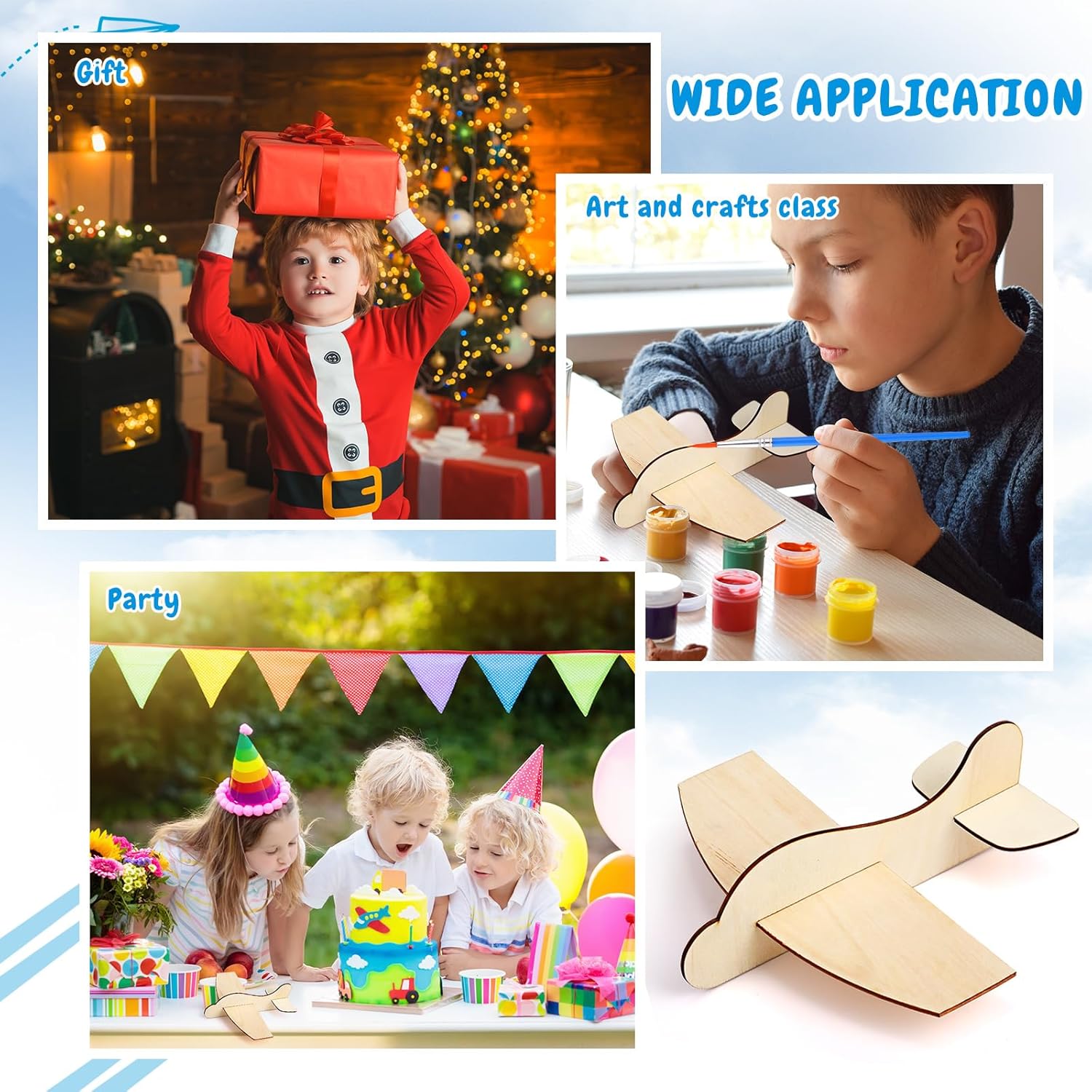 Shappy Paquete de 24 aviones de madera DIY con herramientas de decoración, modelo de madera, avión de madera de Balsa con kits de pintura, avión de