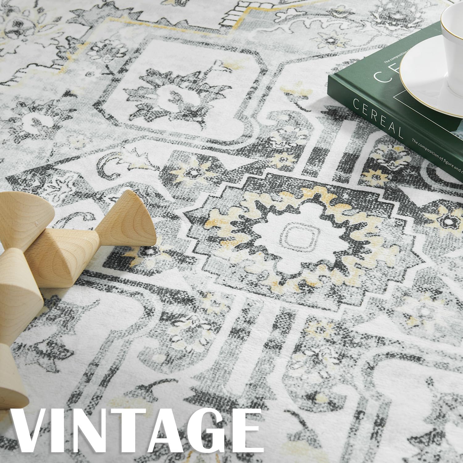 jinchan Alfombra de área de 4 x 6 pies, lavable, vintage, para interior, con estampado de medallón envejecido, alfombra suave, ligera, para cocina,