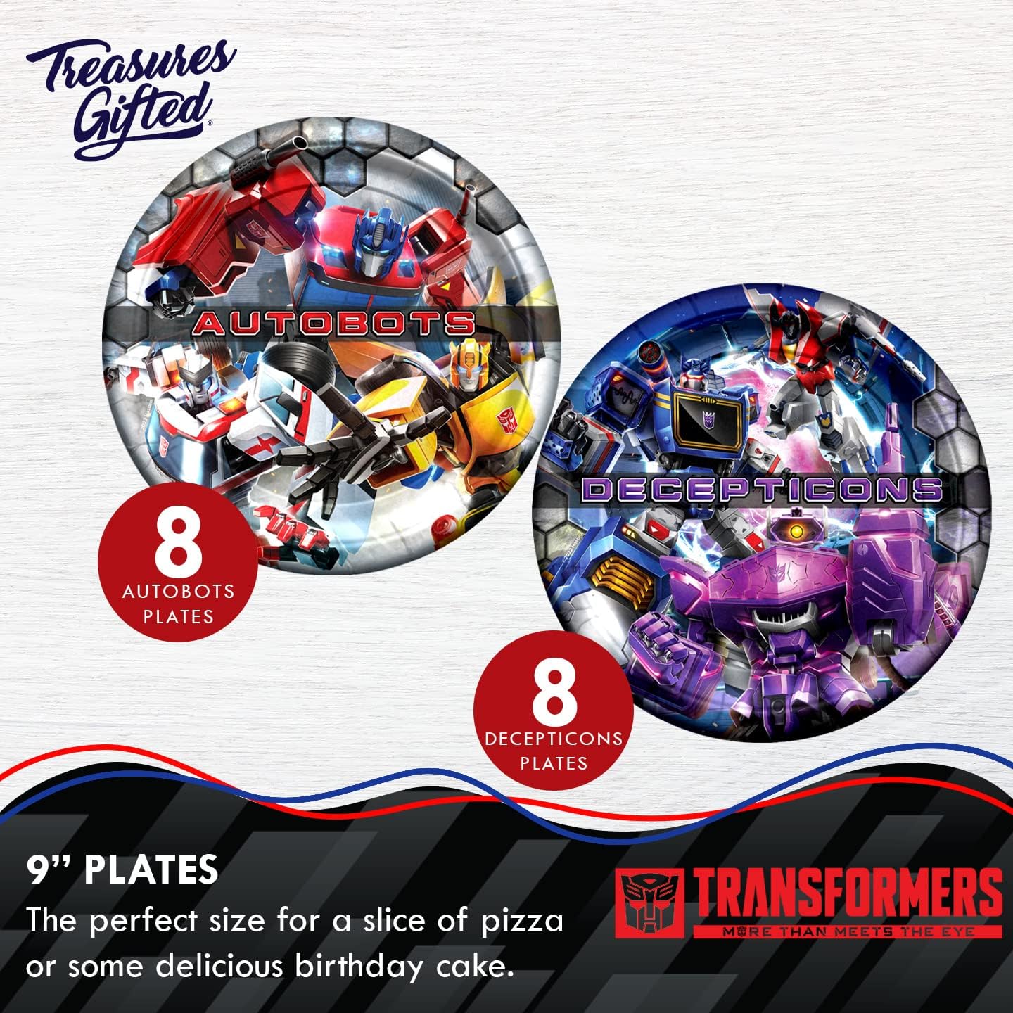 Treasures Gifted Suministros para fiestas de Transformers con licencia oficial, sirve para 16 invitados, juego de vajilla para principiantes,