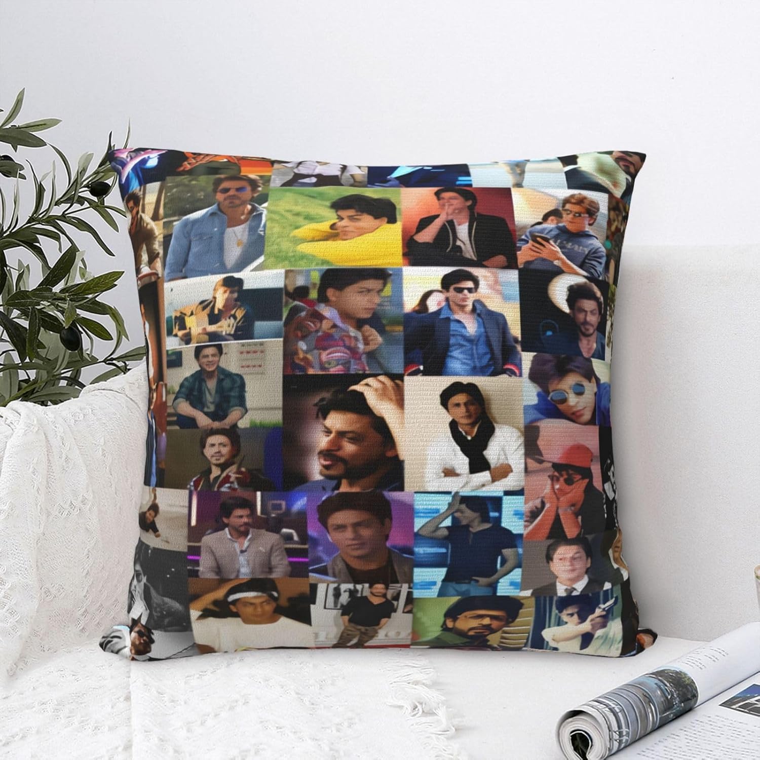 Shah Rukh Khan Collage – Fundas de almohada cuadradas con estampado gráfico para dormitorio, sofá, sala de estar, 16 x 16 pulgadas