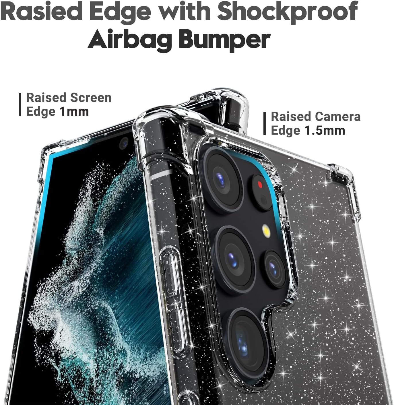 Svanove Funda para Samsung Galaxy S22 Ultra con purpurina, bonita funda brillante brillante para mujer, diseño estético, transparente, delgada,